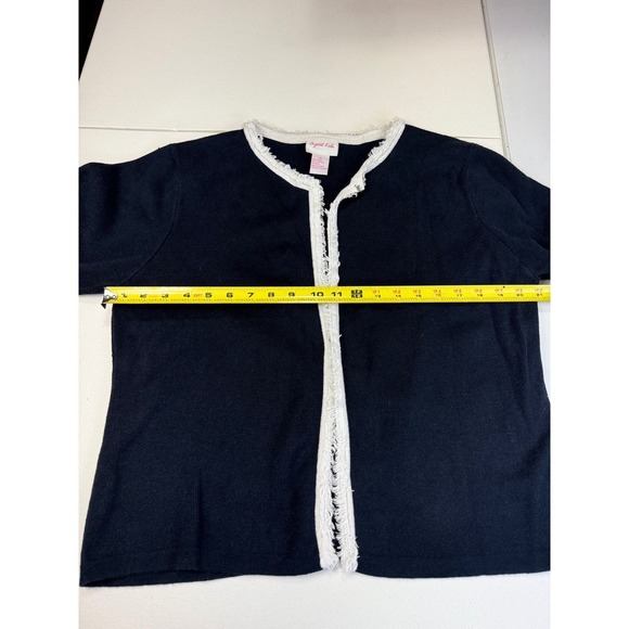 Crystal Kobe Women's Cardigan XL Black White Fringe Trim Career Casual - Picture 4 of 6